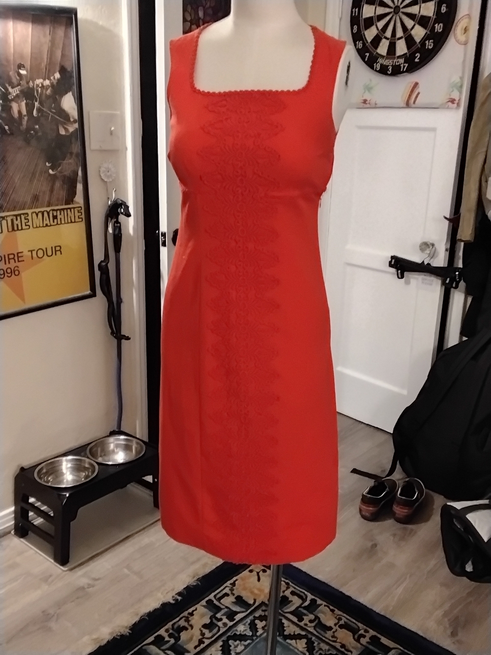 Boden Sleeveless Coral Orange Embroidered Shift Dress